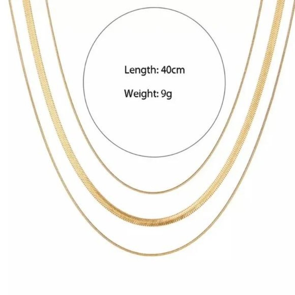 NEW 3 LAYERS 18K GOLD SNAKE CHAIN NECKLACE, NICE NECKLACE, CUTE NECKLACE - Picture 5 of 5